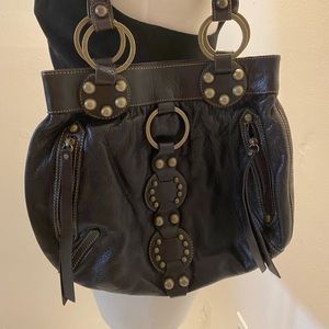 Brown leather studded bag